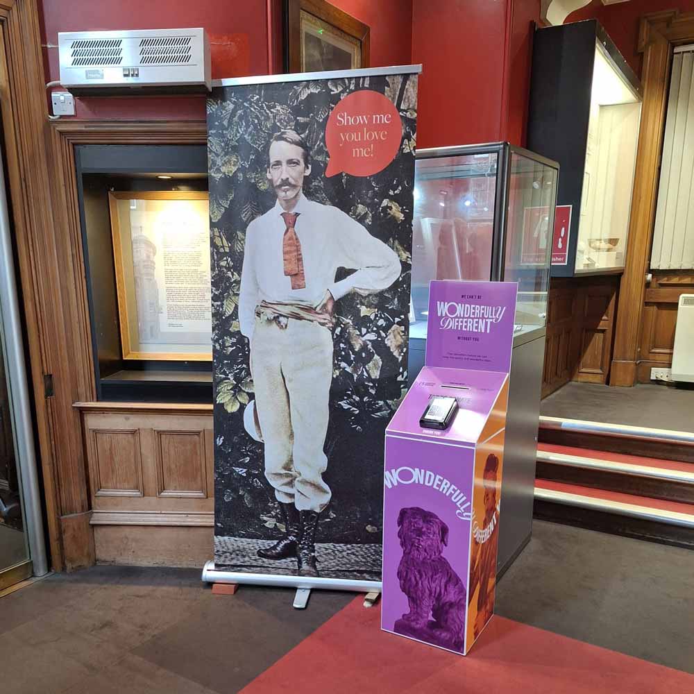 The Robert Louis Stevenson "Selfie" banner that we created for the Writers' Museum